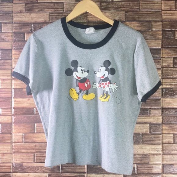 Juniors Vintage XXL Disney Mickey & Minnie Gray & Black Top - Picture 1 of 9
